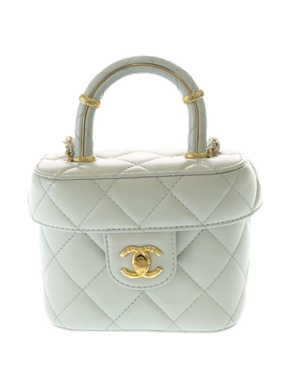 Chanel Vanity Top Handle Lambskin Leather 2-Way Hand Chain Shoulder Bag Gold